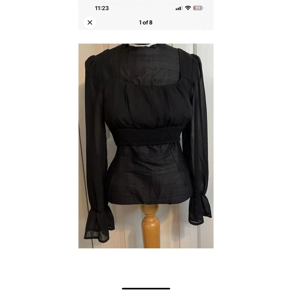 Alter'd State Black Open Back Balloon Sleeve Waist Crop Top Size XS
